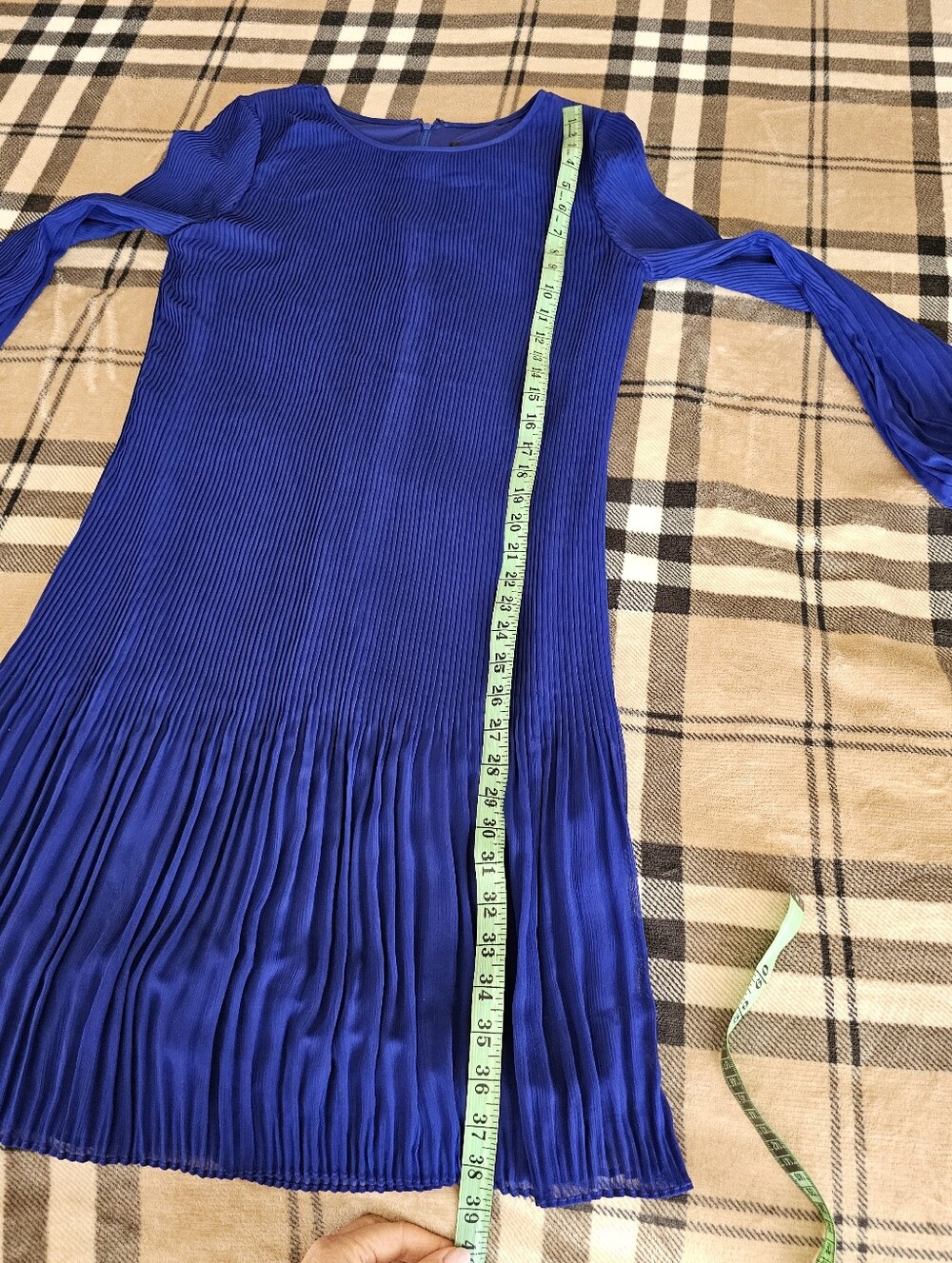 DKNY Cobalt Blue Pleated Long-Sleeve Shift Dress - Picture 10 of 11